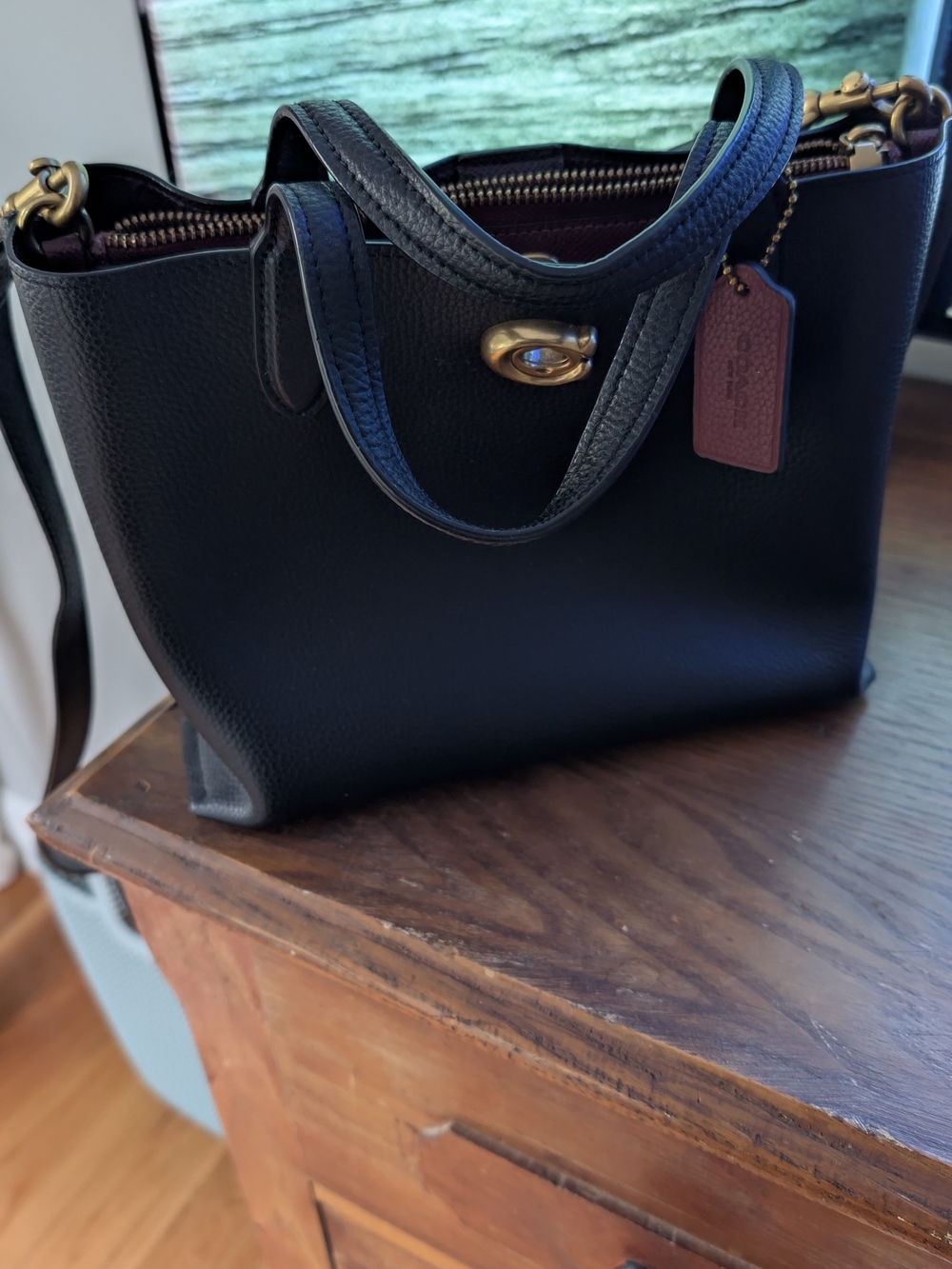 Black Leather Coach Willow 24 - Tote Bag with Gold Hardware